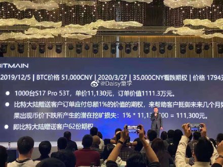比特大陸推出礦機期權。圖片來源:微博 | 動區動趨-最具影響力的區塊鏈新聞媒體 比特大陸推出礦機期權。圖片來源:微博
