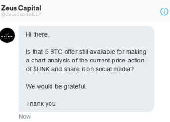 耍陰招？神秘做空機構 Zeus Capital 開價 5 枚比特幣，要社群KOL散播Chainlink負面消息
