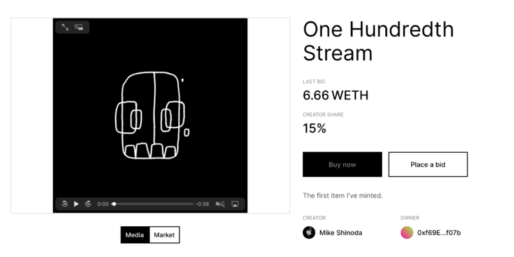 區塊鏈｜聯合公園「麥克篠田」拍賣首個「NFT音樂藝術品」，喊價已近 1.1 萬美元