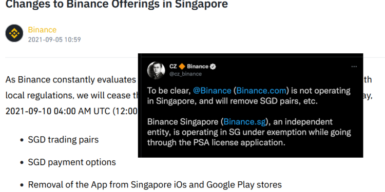 Binance.com is not operation in Singapore