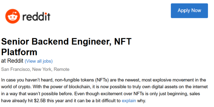 美國鄉民將大規模入局？Reddit將推「NFT平台」積極招募後端工程師