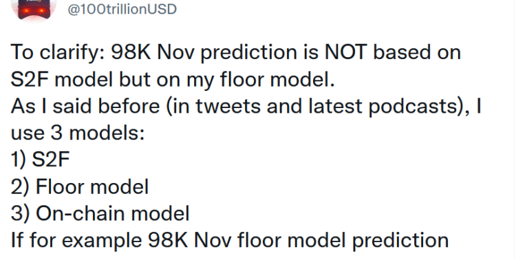 PlanB急澄清：比特幣11月「98k預測」若失準，非S2F失效、是依據地板模型