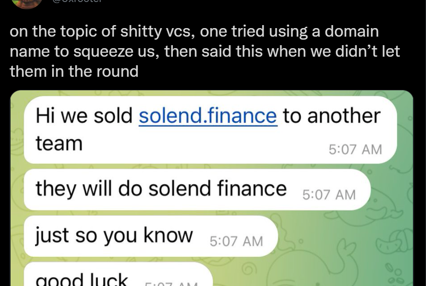 不給投就搗蛋？Solend創辦人驚爆遇「狗屎VC」：AU21資本曾以域名相要脅