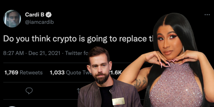 ce8933 | 動區動趨-最具影響力的區塊鏈新聞媒體 Cardi B發推 :「加密貨幣能否取代美元?」釣出傑克多西 : 比特幣會