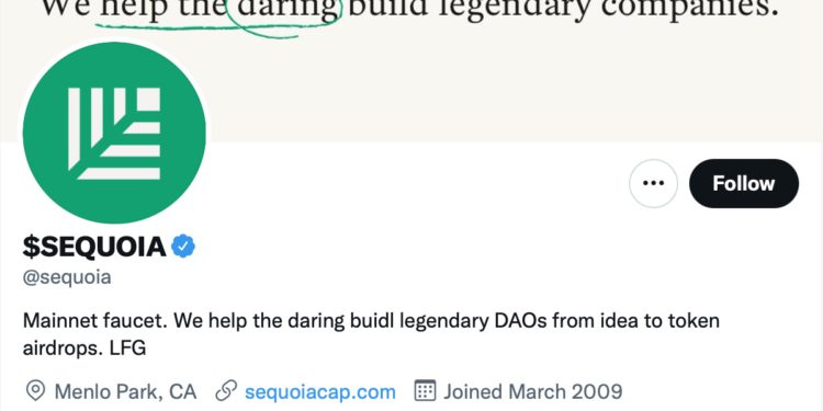 紅杉資本大改 Twitter 自介：幫助無懼者創建傳奇 DAOs！從想法到空投代幣