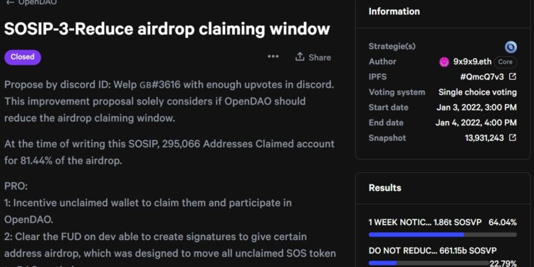 SOS空投18%沒人領，OpenDAO發起最新提案決定代幣流向
