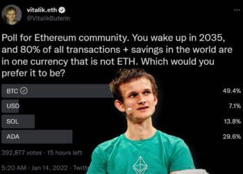 V神開投票「在2035年醒來，你希望世界主流是哪款幣？」BTC、BNB領先，法幣墊底