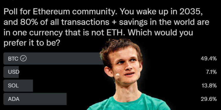 V神開投票「在2035年醒來，你希望世界主流是哪款幣？」BTC、BNB領先，法幣墊底