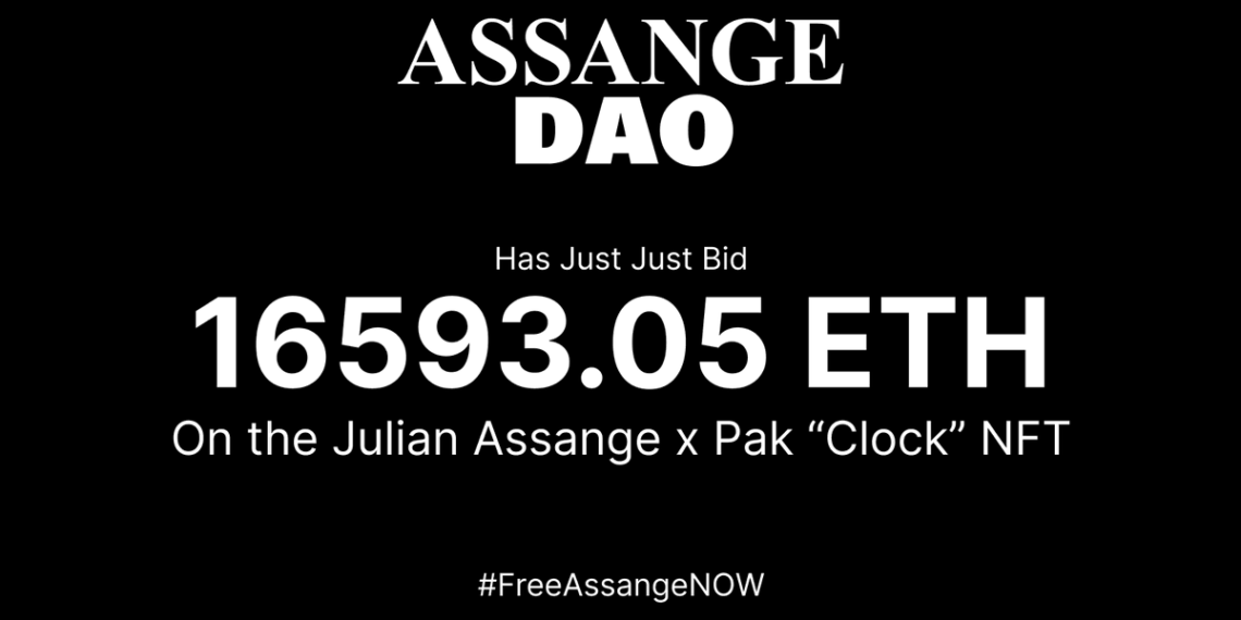 AssangeDAO | JUSTICE破發、以5,300萬鎂標得藝術家 Pak「Clock」NFT