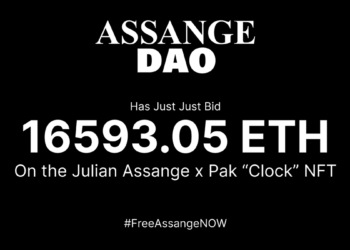 AssangeDAO | JUSTICE破發、以5,300萬鎂標得藝術家 Pak「Clock」NFT