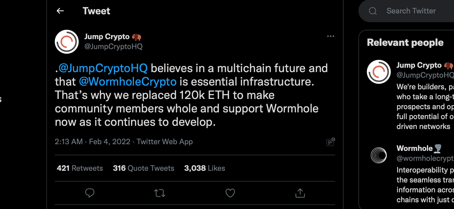 Solana風波| Jump Crypto霸氣注入12萬顆ETH恢復Wormhole運作；Bonfida回應rug爭議|  動區動趨-最具影響力的區塊鏈新聞媒體