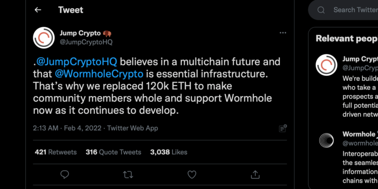 Jump Crypto 在一天內霸氣注入 12 萬顆 ETH 以恢復蟲洞跨鏈橋運行 | 動區動趨-最具影響力的區塊鏈新聞媒體 Jump Crypto 在一天內霸氣注入 12 萬顆 ETH 以恢復蟲洞跨鏈橋運行