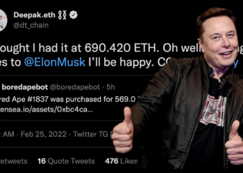 馬斯克買無聊猿NFT ?!  Deepak.eth稱他讓 Moonpay 以 569 ETH 代買