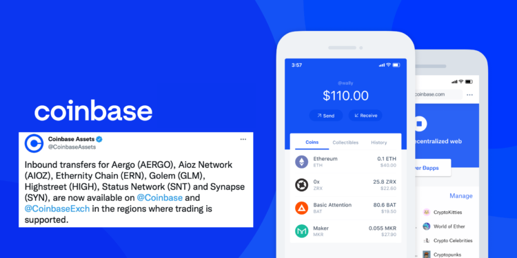 編輯盤點｜Coinbase 新上架七種代幣，速覽 AERGO、AIOZ、ERN、GLM、HIGH、SNT 和 SYN
