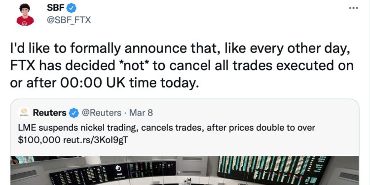 「妖鎳」單日暴漲 111% 上演史詩級軋空，LME 急喊暫停；SBF：是 FTX 就不會取消任何交易