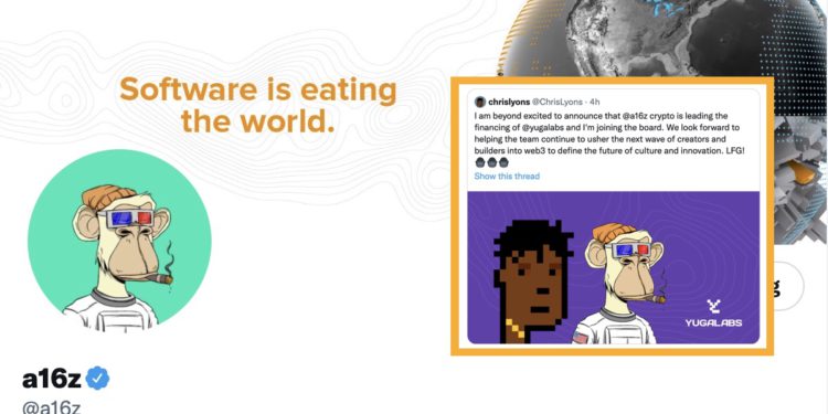 Yuga Labs「40億美元估值」完成4.5億鎂融資！a16z領投，將推特頭像換BAYC