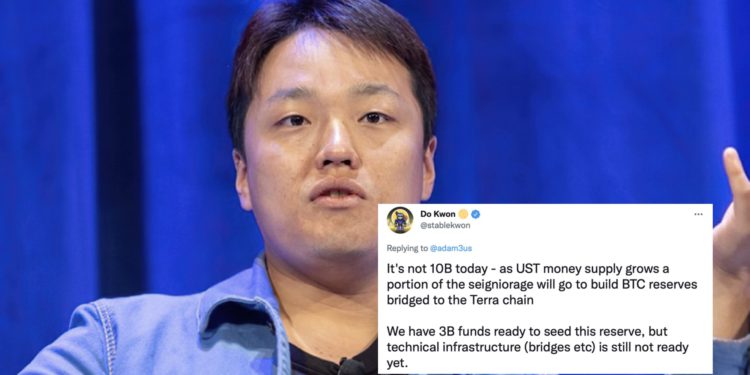 Terra 創辦人：已爲「百億比特幣儲備」籌集 22 億美元；或保留部分 UST 鑄幣稅