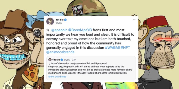 Yat Siu回應 ApeCoin DAO 提案疑慮、APE下挫10%；Snoop Dogg發行 BAYC 音樂 NFT