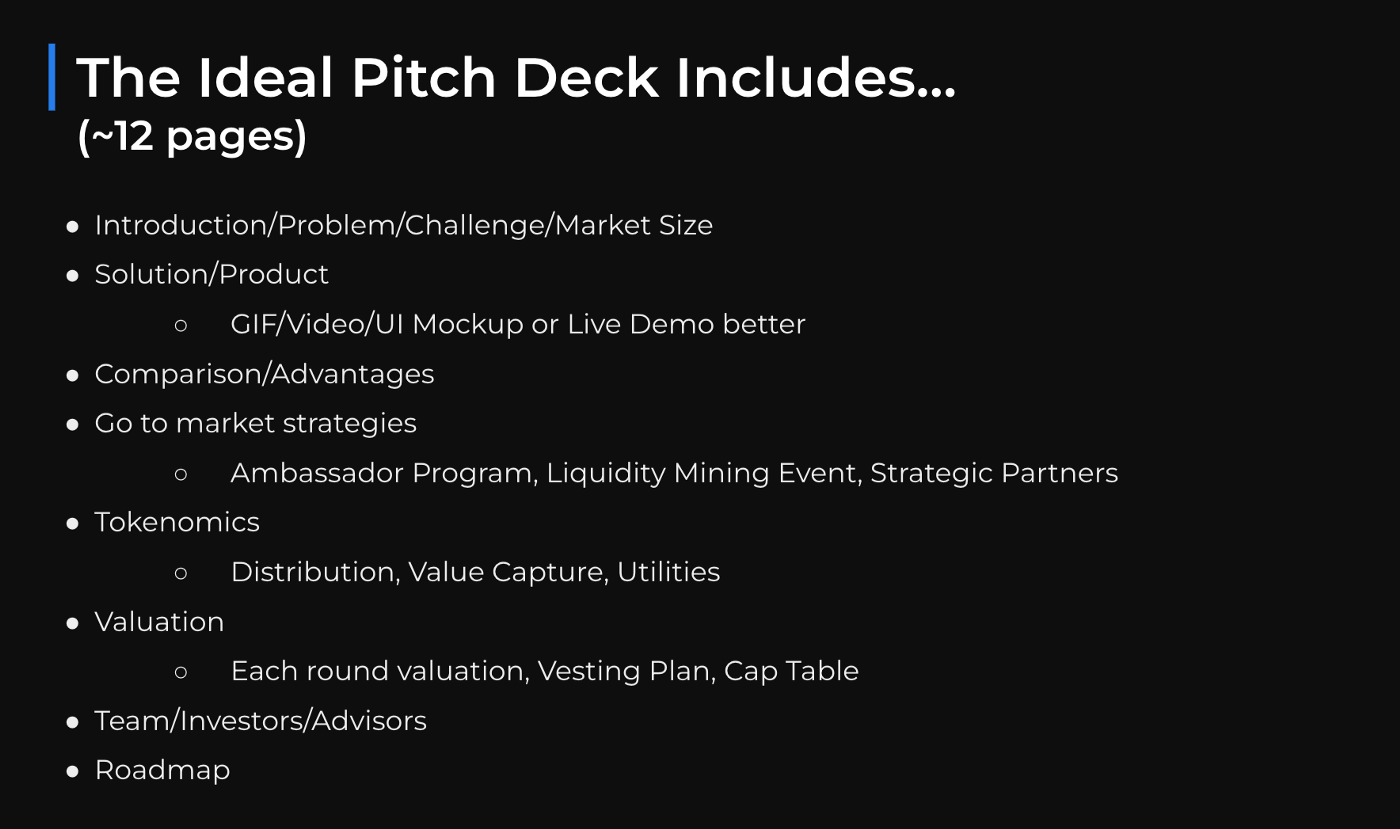 理想的募資簡報（Pitch Deck）包含..