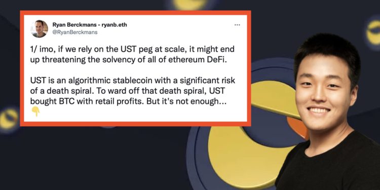 ETH 開發人員 : UST終將威脅以太坊 DeFi 償付能力，恐致一場噩夢！