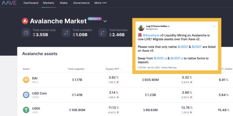 Xnip2022-04-21_14-04-29 | 動區動趨-最具影響力的區塊鏈新聞媒體 Avalanche 鏈上 Aave V3 流動性挖礦已啟動,高額獎勵帶動 TVL 暴漲