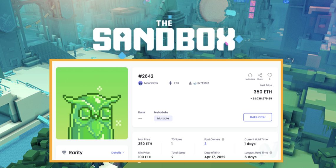 The Sandbox以 350 ETH 新高買月鳥NFT！Animoca Brands : 將收購更多工作室開發 Web 3 遊戲