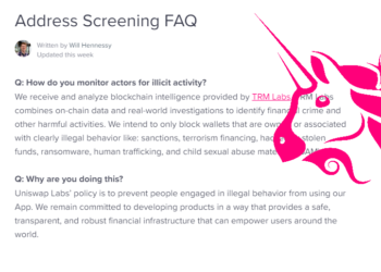 Defi中心化？Uniswap：將封鎖具非法行為的特定錢包！基於TRM 鏈上及犯罪數據庫