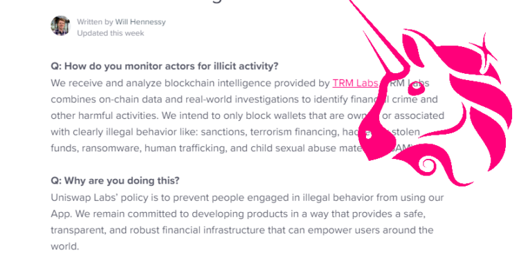 Defi中心化？Uniswap：將封鎖具非法行為的特定錢包！基於TRM 鏈上及犯罪數據庫
