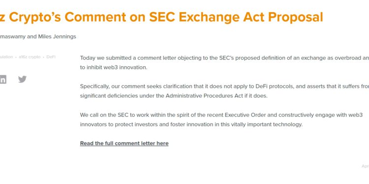 SEC《證券交易法》擬議修正案，遭 a16z、Delphi Digital 提交反對評論