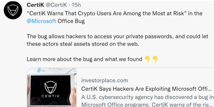CertiK爆 : 微軟 Office 有零時差漏洞！可駭入 Metamask、建議改用冷錢包