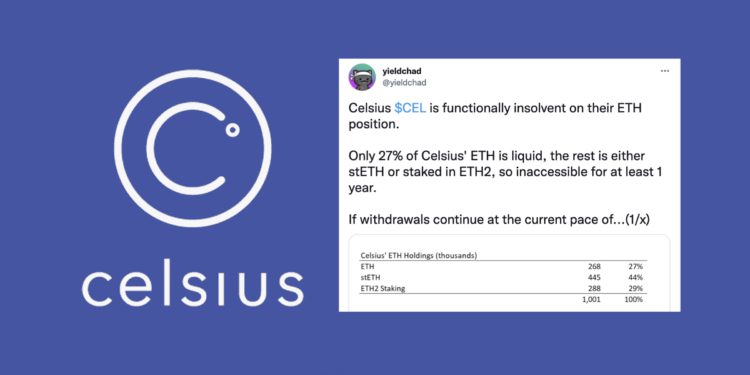 Celsius 遭指近七成 ETH 流動性不足，恐在五週後「資不抵債」