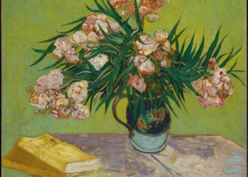 花瓶中的夾竹桃與書, 梵谷