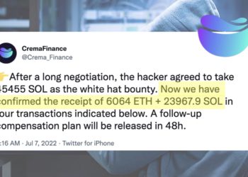 Crema Finance 駭客洗白！歸還 800 萬鎂被盜資產，官方 : 將提補償方案、重啟協議