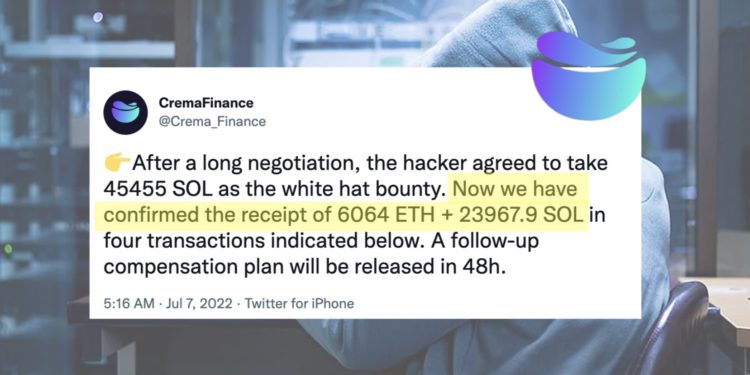 Xnip2022-07-07_10-37-42 | 動區動趨-最具影響力的區塊鏈新聞媒體 Crema Finance 駭客洗白!歸還 800 萬鎂被盜資產,官方 : 將提補償方案、重啟協議