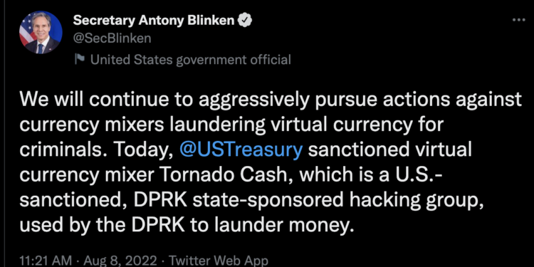 上半年超11億鎂贓款轉入Tornado；美國務卿推特刪文 :「Tornado背後有北韓支持」