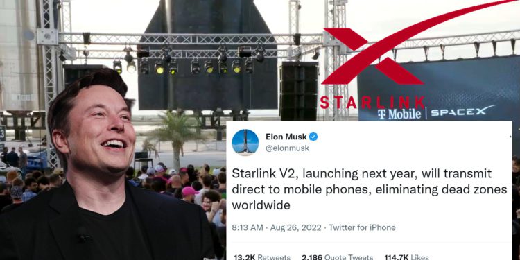 75786786786 | 動區動趨-最具影響力的區塊鏈新聞媒體 馬斯克:Starlink V2明年開放手機直連;特斯拉拆股,股價已低於300美元