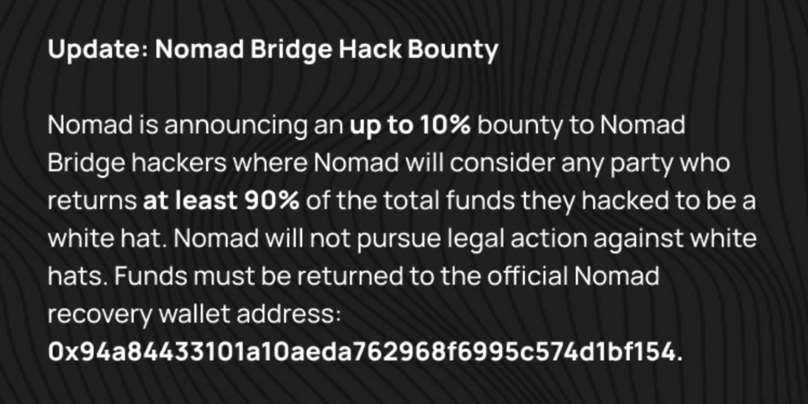 Nomad 已追回 2000 萬美元贓款，再祭白帽懸賞：還 90% 可拿走 10%