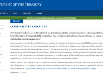 美國財政部回應 Tornado Cash 制裁： 不禁止開源代碼共享