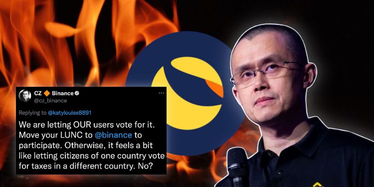 luna-burn.jpg-resizeboxcropjpg-750x375 | 動區動趨-最具影響力的區塊鏈新聞媒體 CZ呼籲「把你的 LUNC 轉來幣安投票吧」: 直接強制1.2%交易稅是中心化