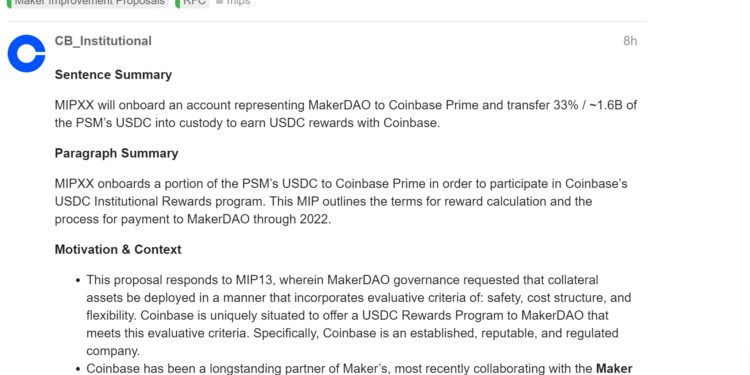 Coinbase提案託管MakerDAO「33% PSM模組USDC 」，引激烈爭論