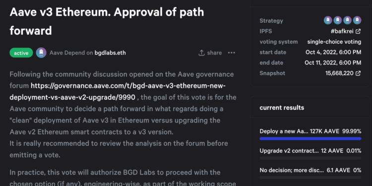 photo_VG0EN0dd | 動區動趨-最具影響力的區塊鏈新聞媒體 AAVE社群投票99%同意「保留V2,另部屬以太坊V3合約」,43億鎂資金即將遷移