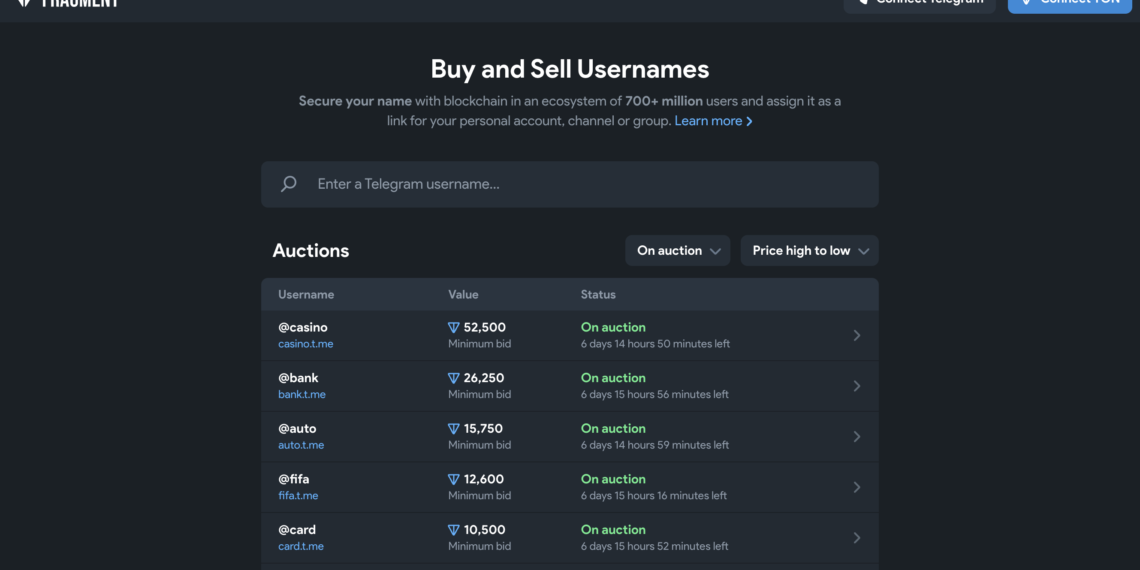 Telegram推出NFT拍賣場Fragment！首批Username開啟競拍、僅接受Ton支付