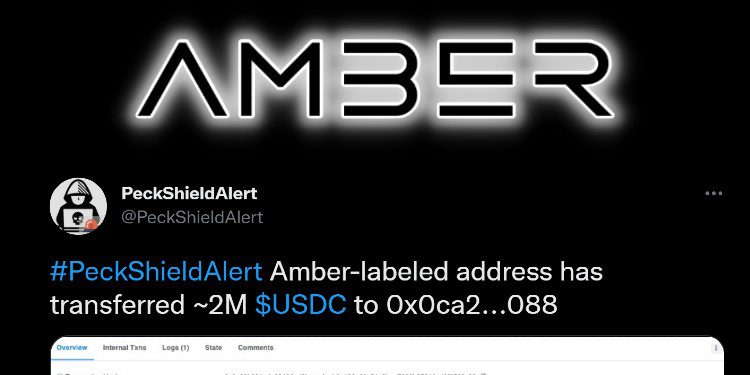 6786156876876 | 動區動趨-最具影響力的區塊鏈新聞媒體 快訊》Amber 地址轉出 200 萬枚 USDC,收款疑為個人交易所地址