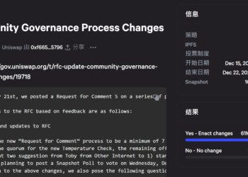 「Uniswap治理流程更改」獲近100%贊成通過，將縮減鏈下投票環節