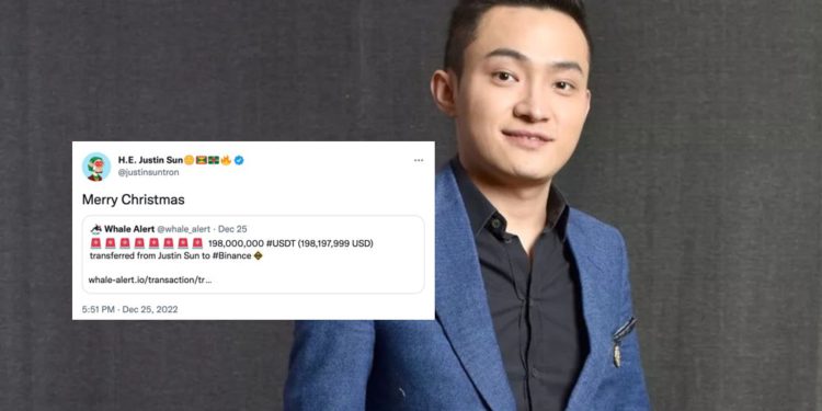 孫宇晨轉入幣安1.98億鎂喊「聖誕快樂」，五分鐘後秒轉出再套現1億鎂