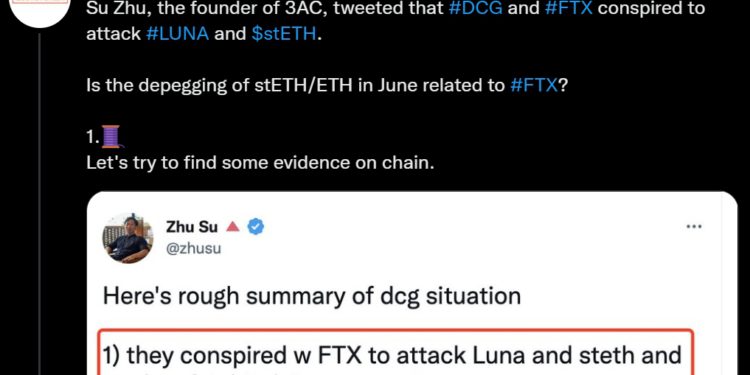 | 動區動趨-最具影響力的區塊鏈新聞媒體 Zhu Su爆料「DCG、FTX聯手攻擊」LUNA、stETH;鏈上數據:脫鉤與SBF相關