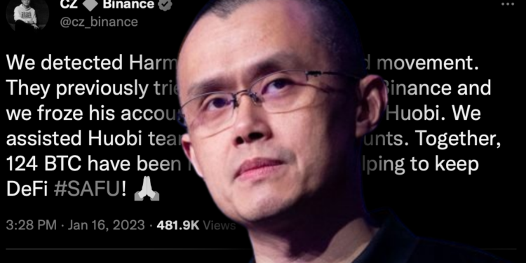 快訊》CZ：幣安已凍結 Harmony 駭客「124 枚 BTC」贓款