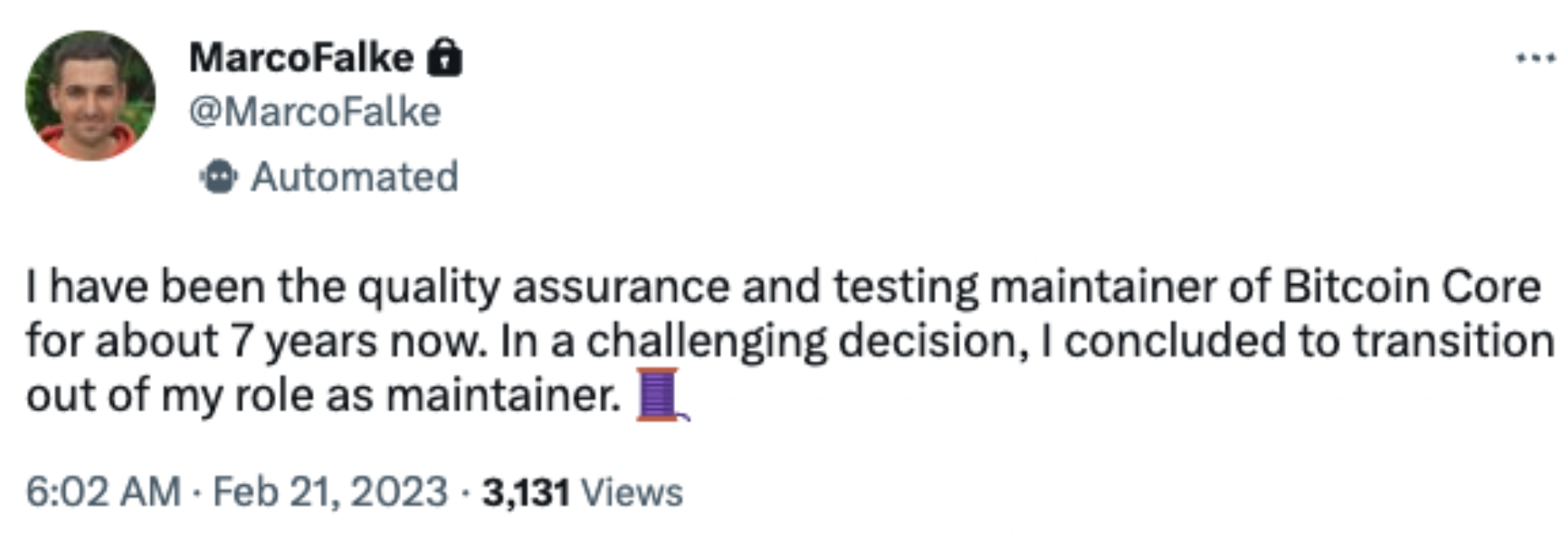 比特幣聖殿成員》核心開發者Marco Falke閃電引退，全球僅存4人可改BTC程式碼| 動區動趨-最具影響力的區塊鏈新聞媒體