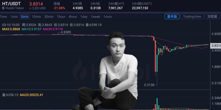 Xnip2023-03-10_10-01-35 | 動區動趨-最具影響力的區塊鏈新聞媒體 火必「大插針」HT一度劇跌93%至0.3鎂!孫宇晨:全額承擔爆倉損失