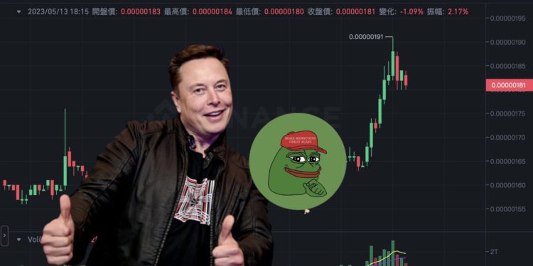 快訊》馬斯克貼出佩佩蛙迷因圖，$PEPE 跳漲16%！
